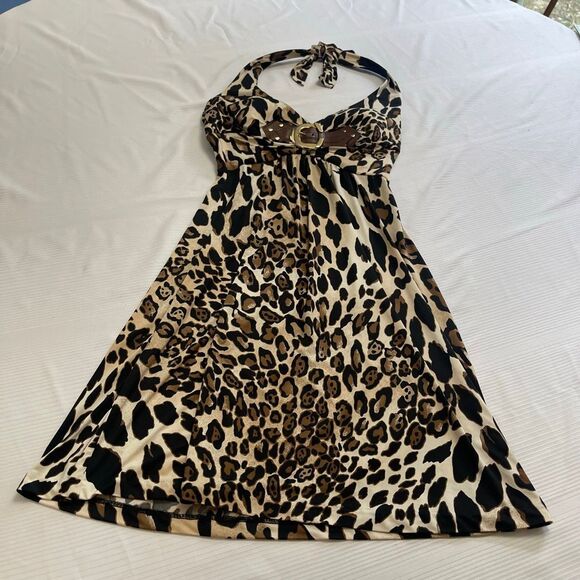 Cache Leopard Y2k Halter Dress Size XS - Picture 1 of 6